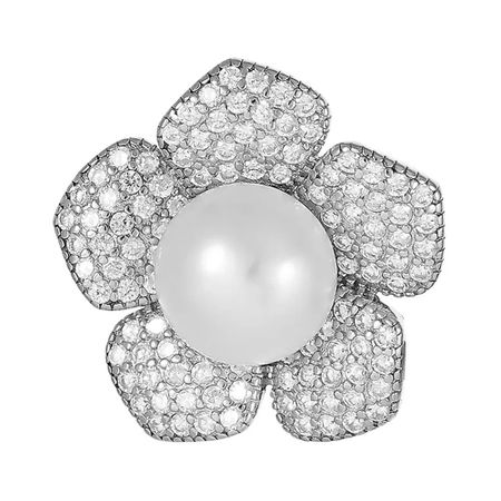 Брошь Цветок из серебра с жемчугом и фианитами
