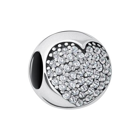 Серебряный шарм Сердце с фианитами и чернением