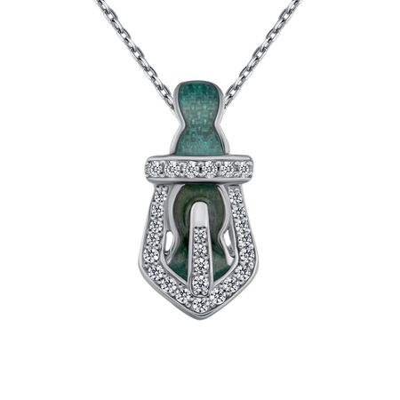 Серебряное колье с эмалью и фианитами с родированием