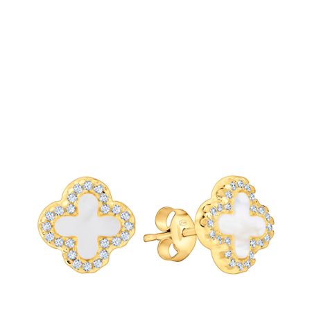 Серебряные серьги с пластиком и фианитами с позолотой