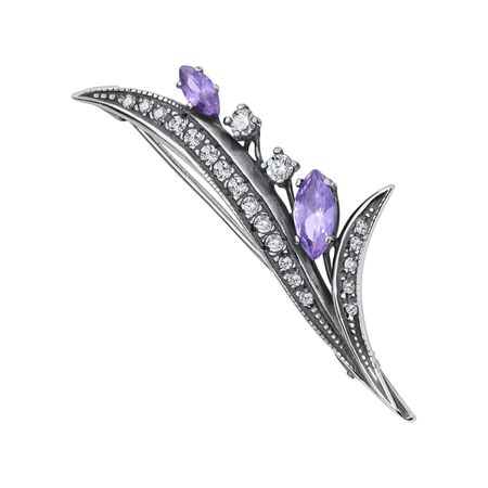Серебряная брошь с фианитами и чернением