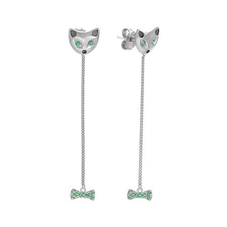 Серьги-пусеты TALANT Лиса из серебра с фианитами лиса и дрозд