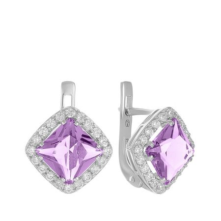 Серебряные серьги с аметистами и фианитами