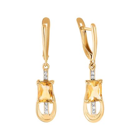 Серьги из золота с цитринами и фианитами