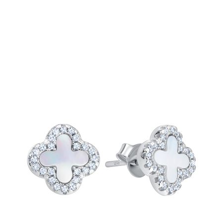 Серебряные серьги с пластиком и фианитами с родированием