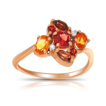 Кольцо из золота с гранатом, цитринами, раухтопазами и бриллиантами