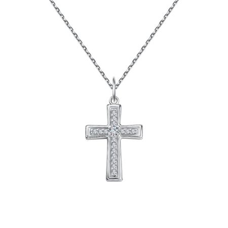 Серебряная подвеска Крест с фианитами и родированием