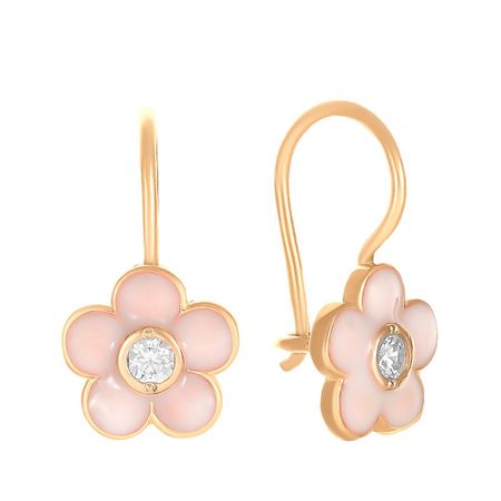 Серьги детские Цветок из серебра с эмалью и фианитами