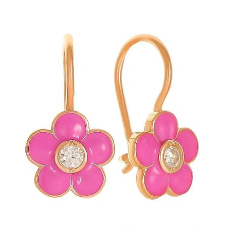 Серьги детские Цветок из серебра с эмалью и фианитами