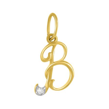 Золотая подвеска буква В с бриллиантом и родированием