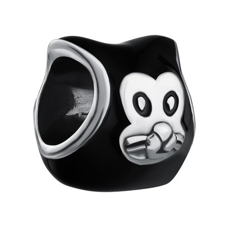 Серебряный шарм Кошка с эмалью и чернением