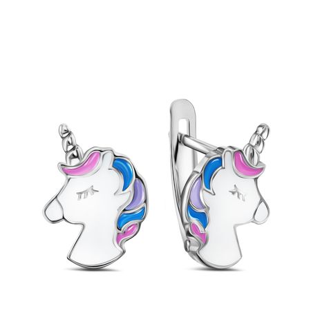 Серебряные серьги Единорог с эмалью и родированием шкатулка круглая единорог металл 6см 12 09412 03087 12