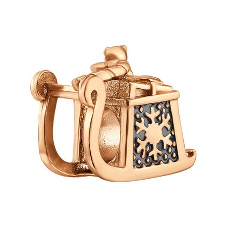 Серебряный шарм Сани с подарками с позолотой и чернением