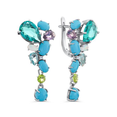 Серьги из серебра с самоцветами и фианитами
