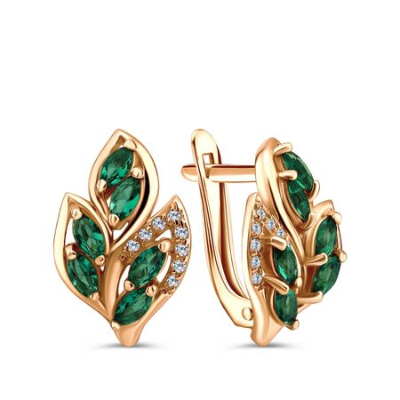 Серебряные серьги с ювелирным стекло и фианитами с позолотой