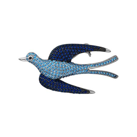 Серебряная брошь со шпинелью и фианитами