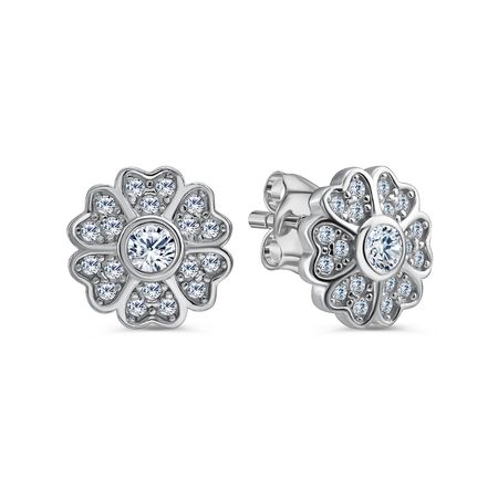 Серебряные серьги Цветок с фианитами и родированием