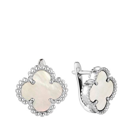 Серебряные серьги Клевер с перламутром и родированием