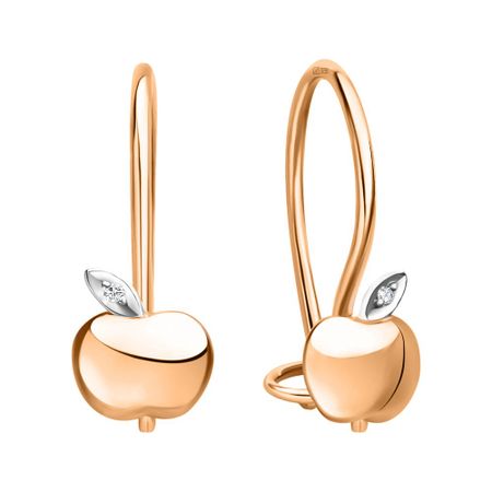 Золотые детские серьги Яблоко с фианитами
