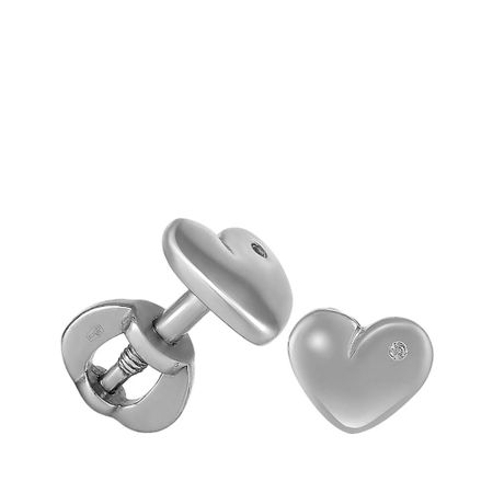 Серьга-пусета Сердце из серебра с фианитом