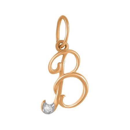 Золотая подвеска буква В с бриллиантом
