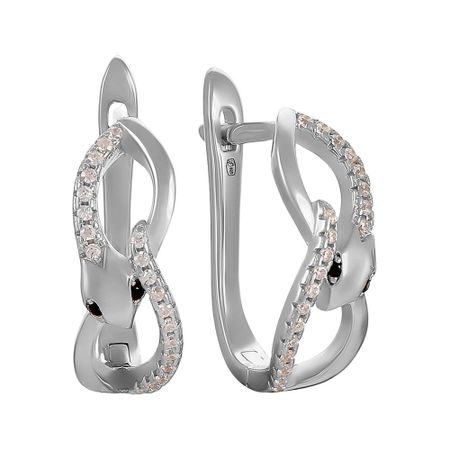 Серьги Змея из серебра с ювелирными кристаллами и фианитами