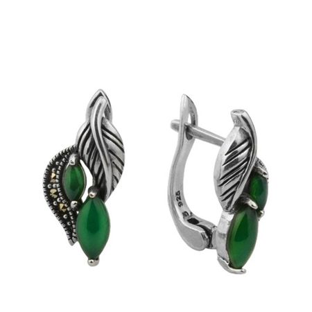 Серебряные серьги с марказитами и хризопразами с чернением