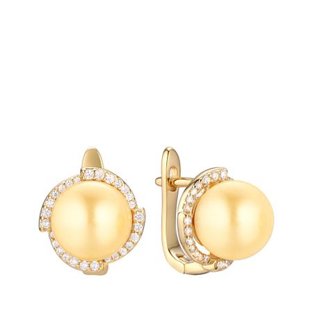 Серебряные серьги с жемчугом и фианитами с позолотой