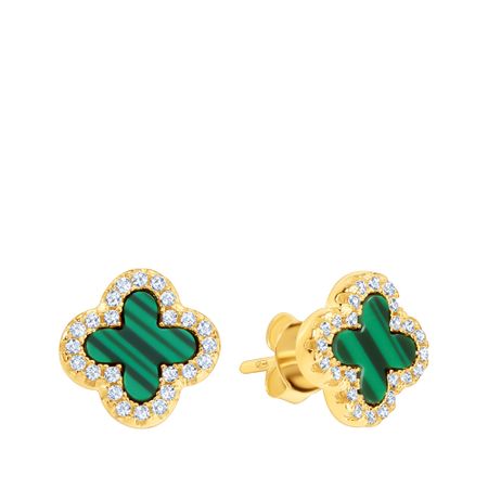 Серебряные серьги с пластиком и фианитами с позолотой