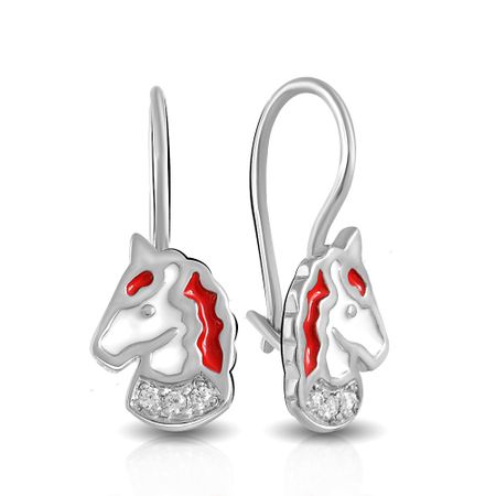 Серьги детские TALANT Лошадь из серебра с эмалью и фианитами