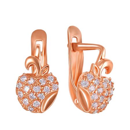 Серьги детские Яблоко из серебра с фианитами