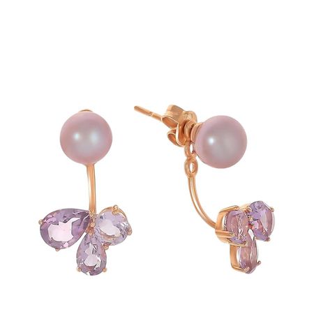 Серьги-пусеты TALANT из золота с аметистами и жемчугом
