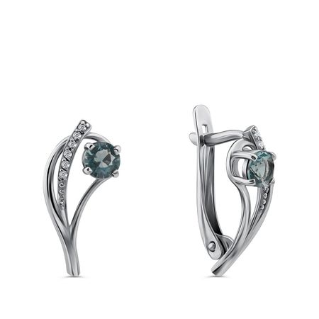 Серебряные серьги с алпанитами и фианитами с родированием