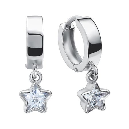 Серебряные серьги Звезды с фианитами и родированием