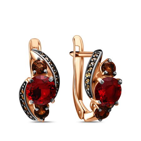 Серебряные серьги с ювелирным стеклом и позолотой с черным родированием