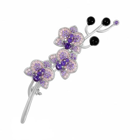Брошь из серебра с эмалью и фианитами