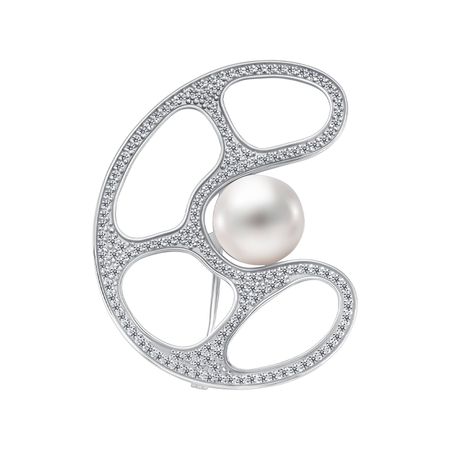 Серебряная брошь с жемчугом и фианитами