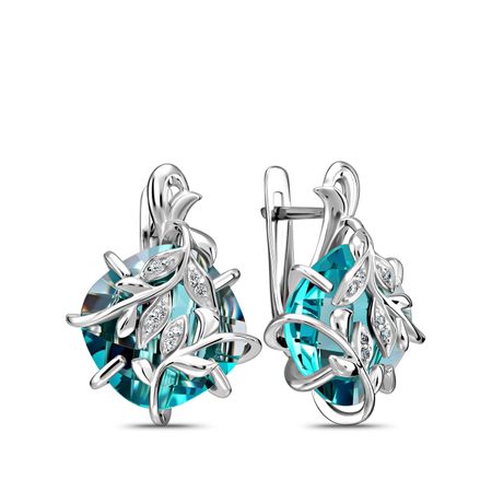 Серебряные серьги с алпанитами и фианитами с родированием