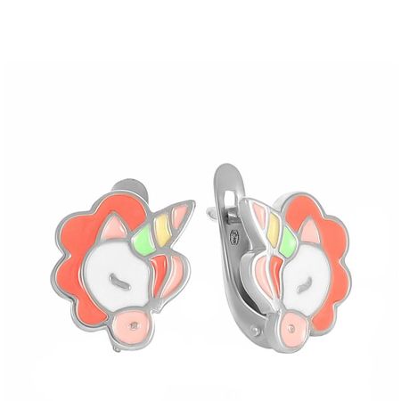 Серебряные детские серьги Единорог с эмалью шкатулка круглая единорог металл 6см 12 09412 03087 12