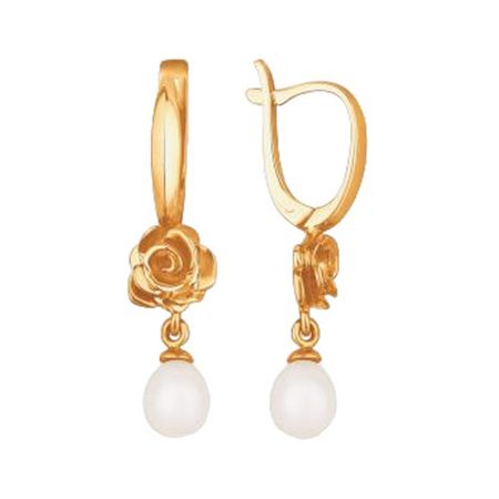 Золотые серьги Роза с жемчугом