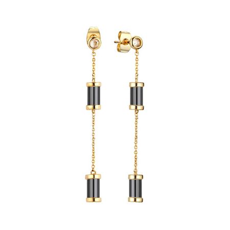 Серебряные серьги с керамикой и фианитами с позолотой