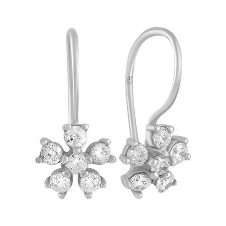 Серебряные детские серьги Цветок с фианитами и родированием