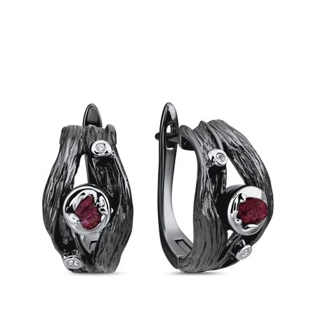 Серьги из серебра с рубинами и фианитами