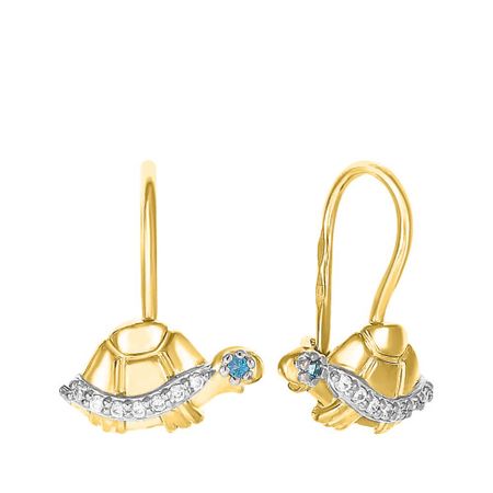 Серебряные детские серьги Черепаха с фианитами и позолотой