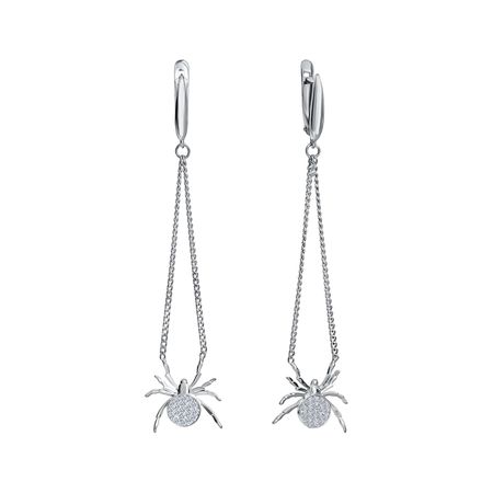 Серебряные серьги Паук с фианитами и родированием