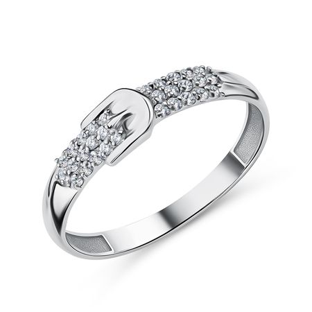 Серебряное кольцо Ремешок с фианитами и родированием