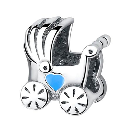 Серебряный шарм Коляска с эмалью