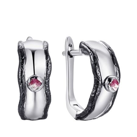 Серебряные серьги с корундами и родированием