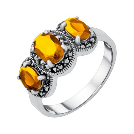 Серебряное кольцо с марказитами и цитринами с чернением