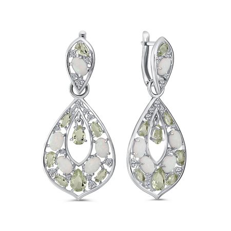 Серебряные серьги с опалами, празиолитами и фианитами